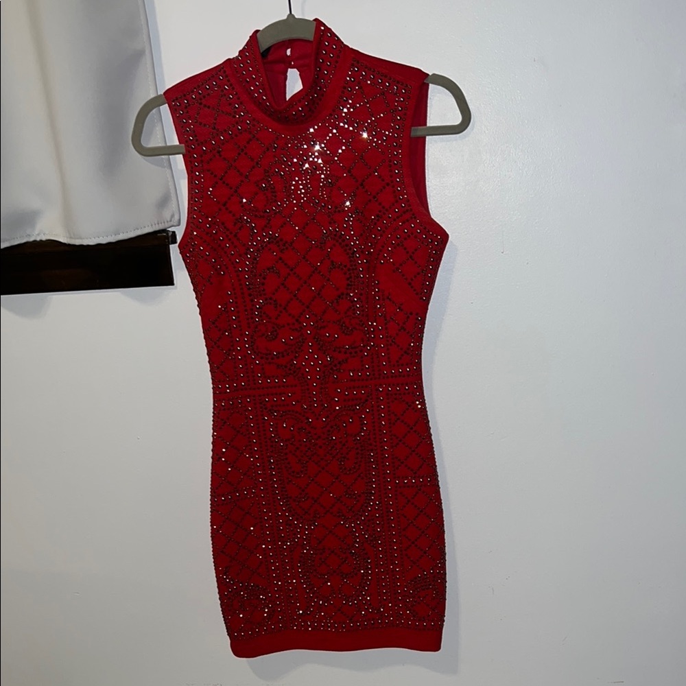 Bebe Bedazzled Red Mini Dress